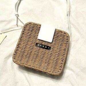 Authentic Marni Natural Woven Crossbody Bag with White Accent